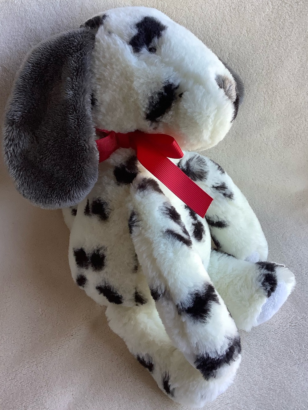 Sainsburys Plush Spotted Dalmatian Puppy Dog W Red Bow Stuffed Animal Toy